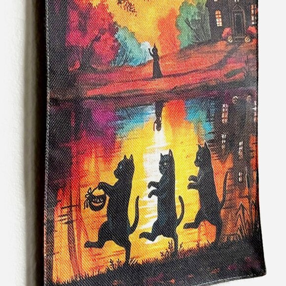 Durable Burlap Colorful Halloween Spooky Black Cats Witch Full Moon Flag Hanging - Picture 5 of 7